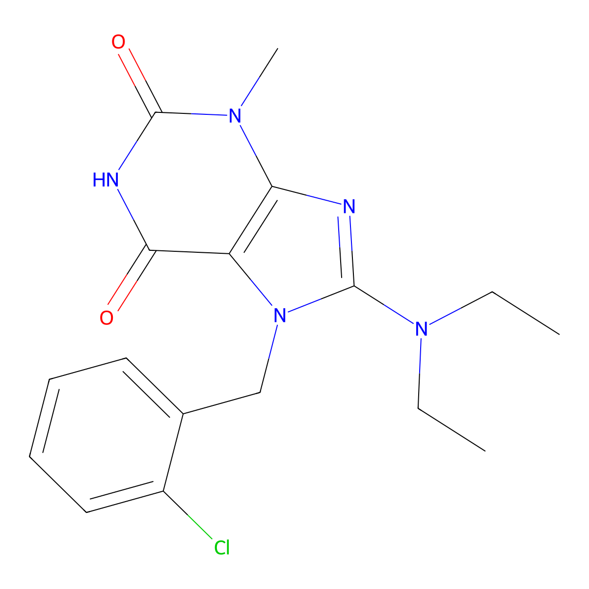 7-(2-Chloro-benzyl)-8-diethylamino-3-methyl-3,7-dihydro-purine-2,6-dione molecular structure, CAS 369605-56-1