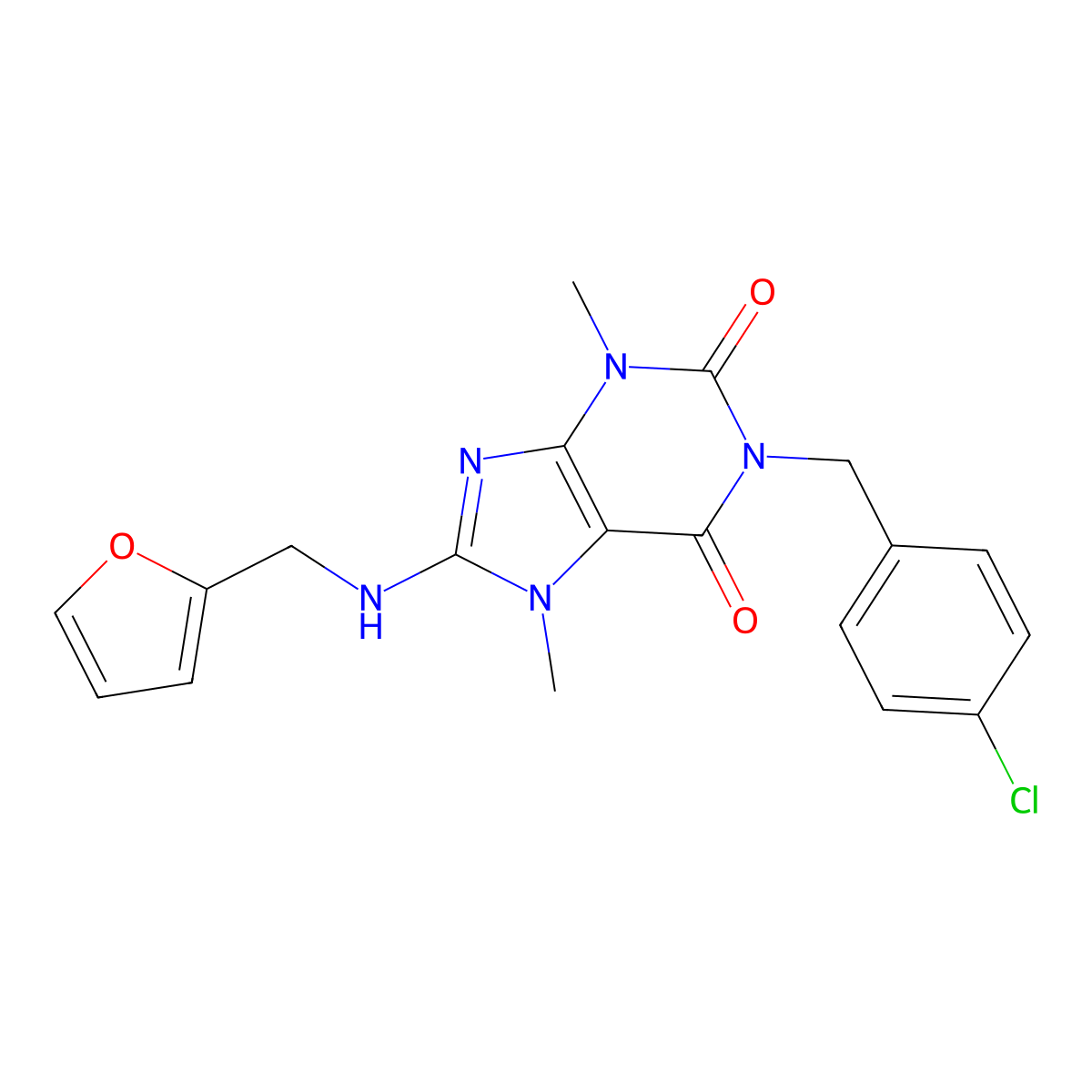 1-(4-chlorobenzyl)-8-((furan-2-ylmethyl)amino)-3,7-dimethyl-1H-purine-2,6(3H,7H)-dione molecular structure, CAS 369606-39-3