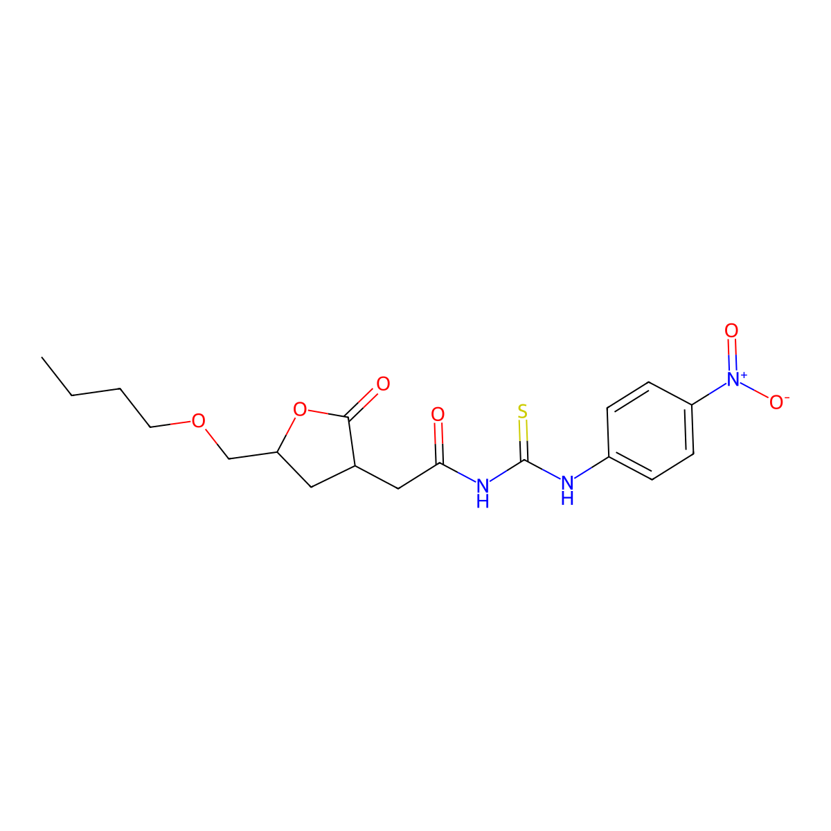 2-[5-(butoxymethyl)-2-oxooxolan-3-yl]-N-[(4-nitrophenyl)carbamothioyl]acetamide molecular structure, CAS 369606-57-5