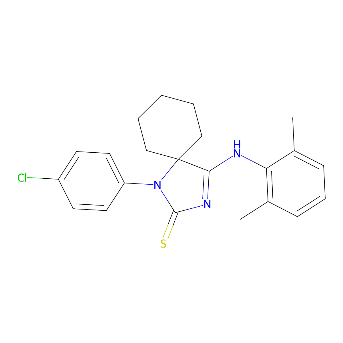 1-(4-Chlorophenyl)-4-[(2,6-dimethylphenyl)imino]-1,3-diazaspiro[4.5]decane-2-thione molecular structure, CAS 369606-59-7