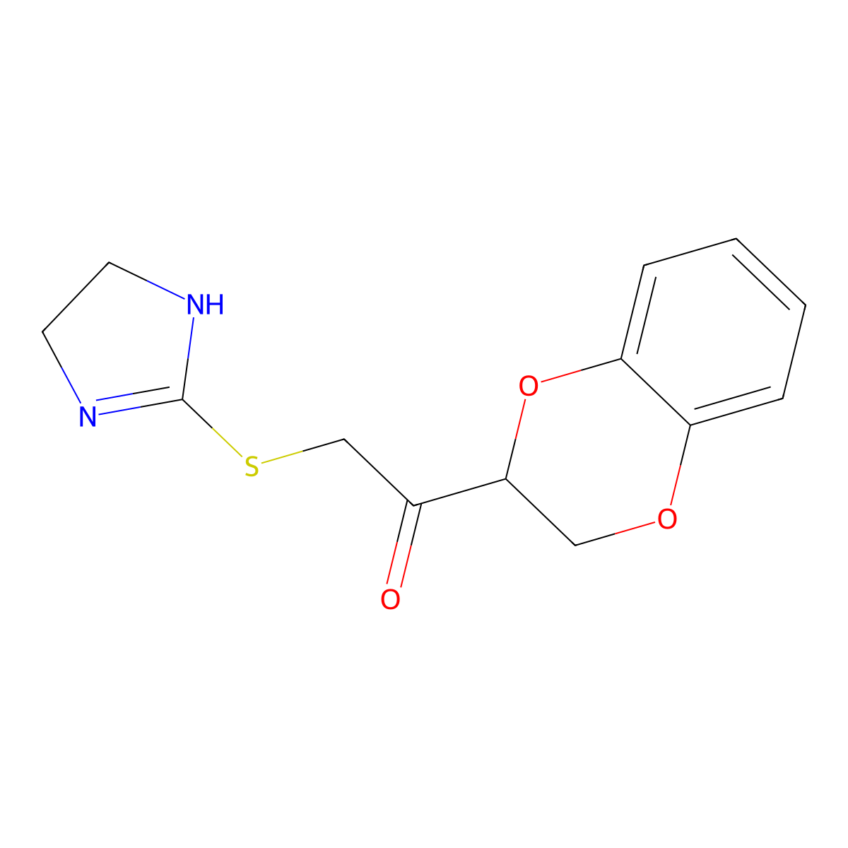 1-(2,3-dihydro-1,4-benzodioxin-2-yl)-2-(4,5-dihydro-1H-imidazol-2-ylsulfanyl)ethanone molecular structure, CAS 369606-61-1