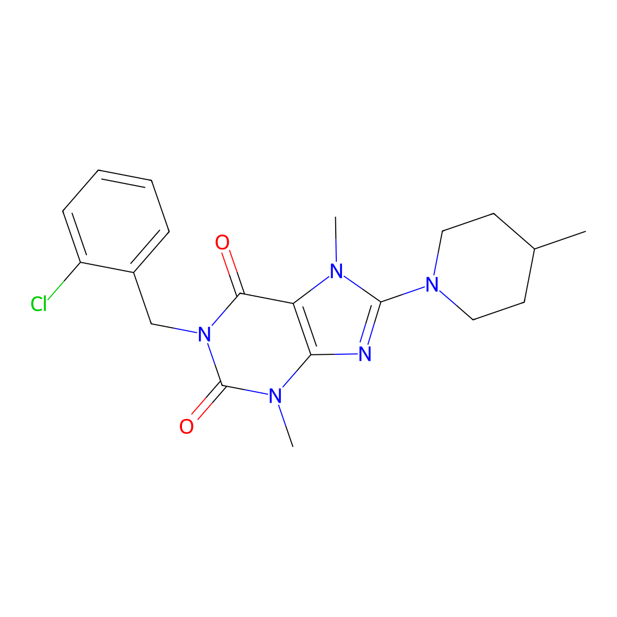 1-(2-chlorobenzyl)-3,7-dimethyl-8-(4-methylpiperidin-1-yl)-1H-purine-2,6(3H,7H)-dione molecular structure, CAS 369606-66-6