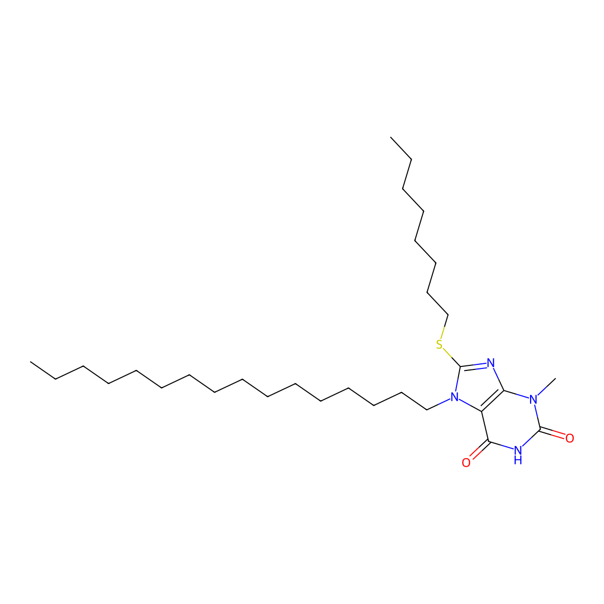 7-hexadecyl-3-methyl-8-(octylsulfanyl)-3,7-dihydro-1H-purine-2,6-dione molecular structure, CAS 369606-75-7