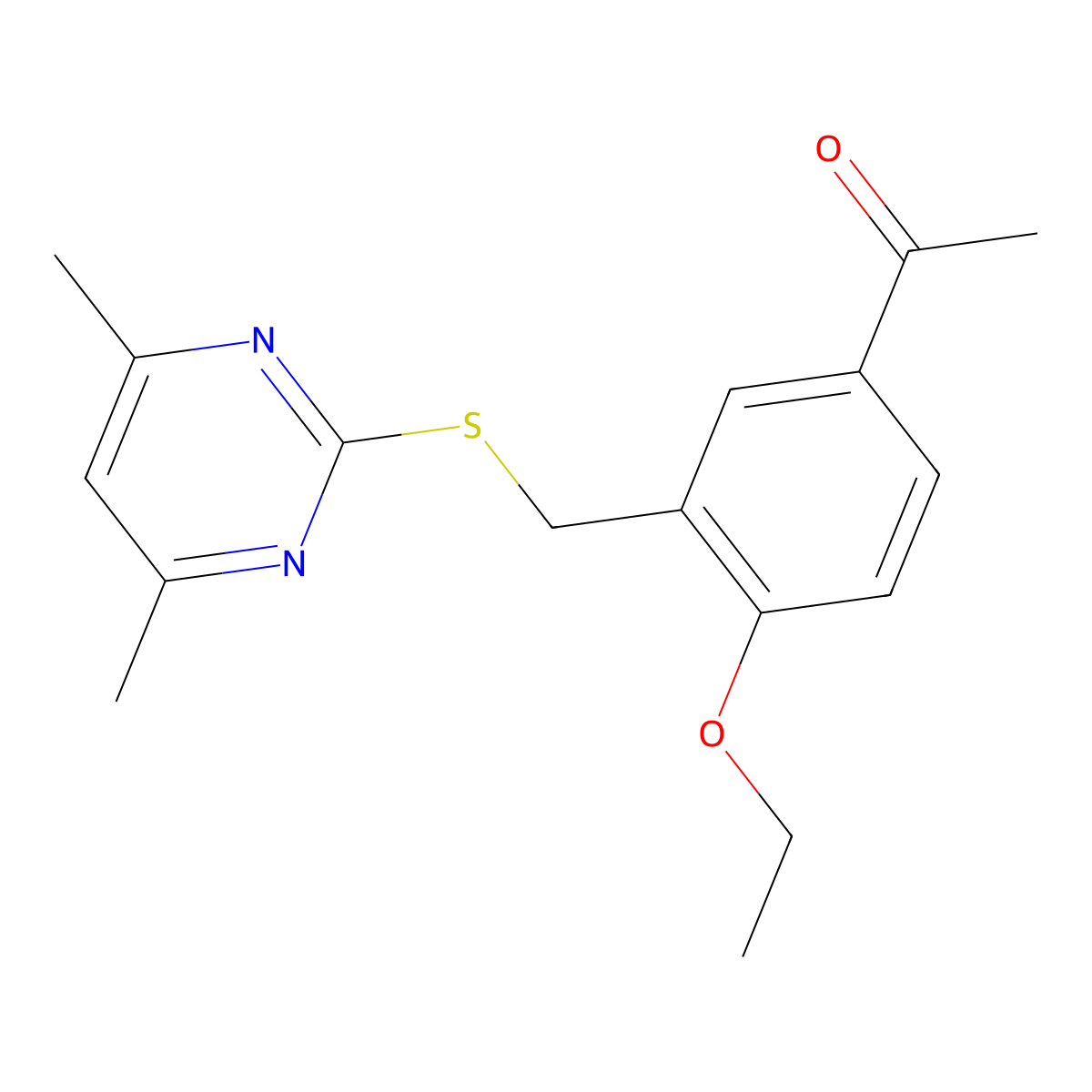 1-[3-[(4,6-Dimethylpyrimidin-2-yl)sulfanylmethyl]-4-ethoxyphenyl]ethanone molecular structure, CAS 369606-99-5