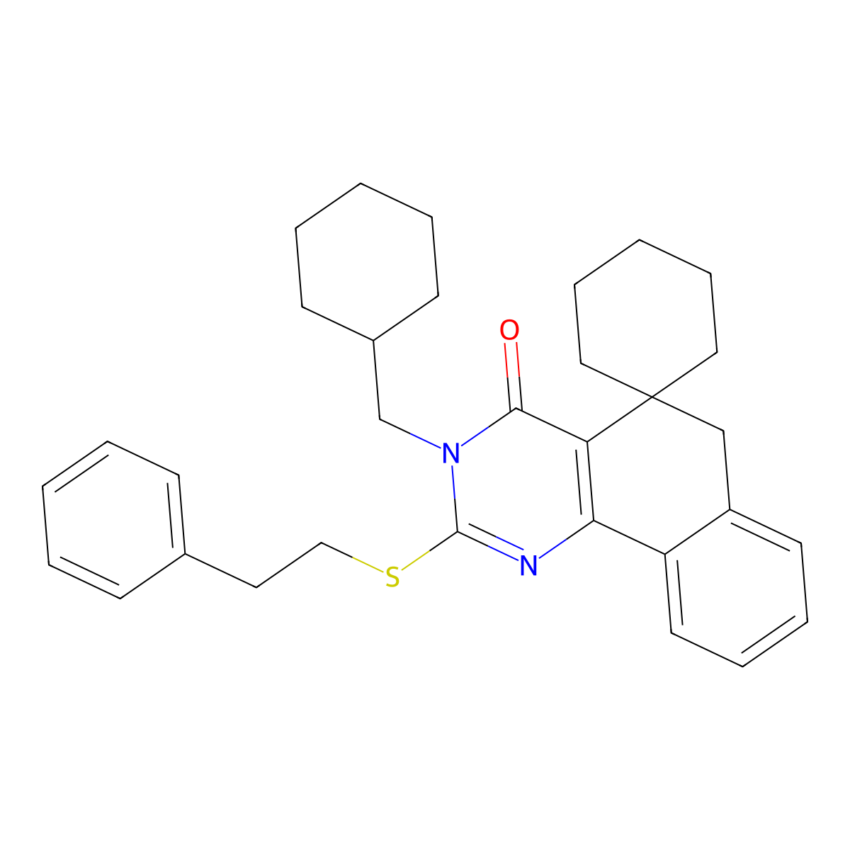3-(cyclohexylmethyl)-2-(2-phenylethylsulfanyl)spiro[6H-benzo[h]quinazoline-5,1'-cyclohexane]-4-one molecular structure, CAS 369607-38-5