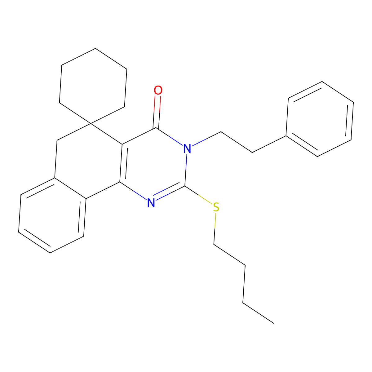 2-(butylthio)-3-phenethyl-3H-spiro[benzo[h]quinazoline-5,1'-cyclohexan]-4(6H)-one molecular structure, CAS 369607-69-2