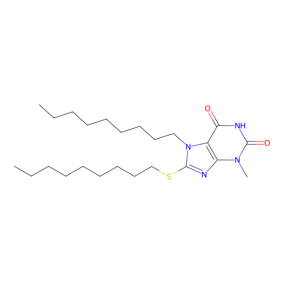 3-methyl-7-nonyl-8-(nonylsulfanyl)-3,7-dihydro-1H-purine-2,6-dione molecular structure, CAS 369608-08-2