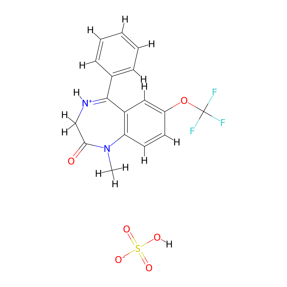 Sulfuric acid--1-methyl-5-phenyl-7-(trifluoromethoxy)-1,3-dihydro-2H-1,4-benzodiazepin-2-one (1/1) molecular structure, CAS 36961-43-0
