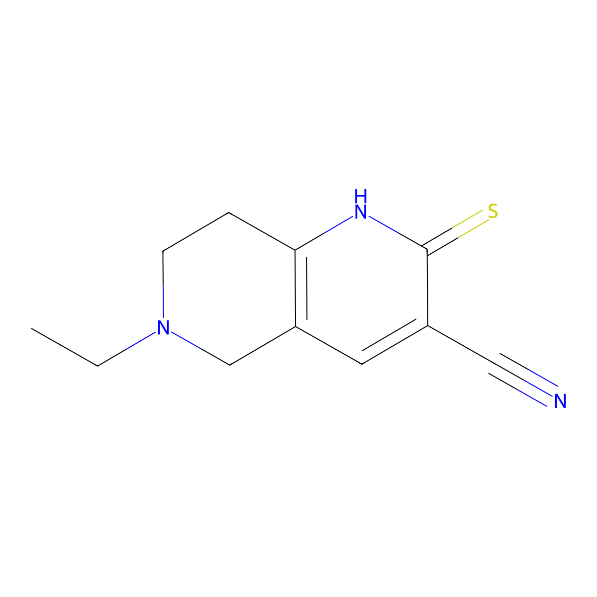 6-Ethyl-2-thioxo-1,2,5,6,7,8-hexahydro[1,6]naphthyridine-3-carbonitrile molecular structure, CAS 369611-10-9