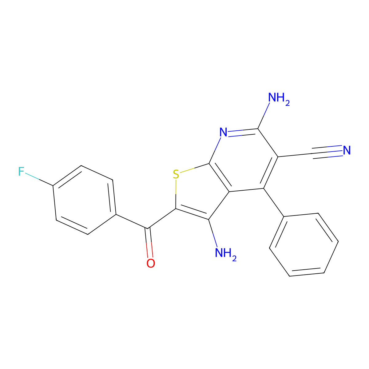 3,6-Diamino-2-(4-fluorobenzoyl)-4-phenylthieno[2,3-b]pyridine-5-carbonitrile molecular structure, CAS 369611-12-1