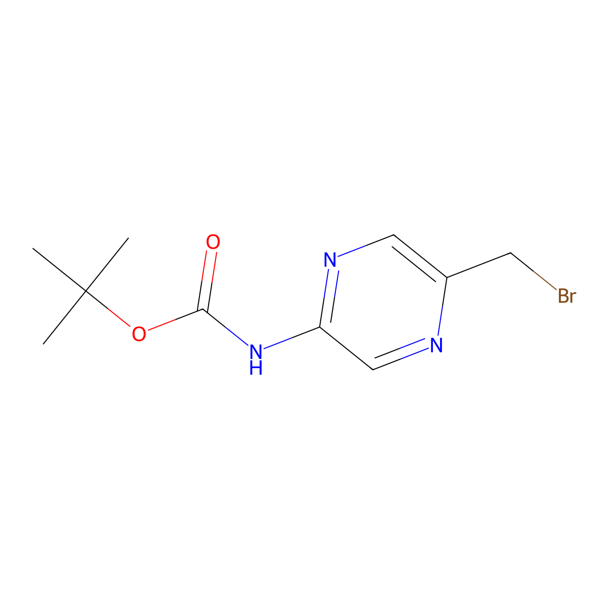 tert-Butyl (5-(bromomethyl)pyrazin-2-yl)carbamate molecular structure, CAS 369638-69-7