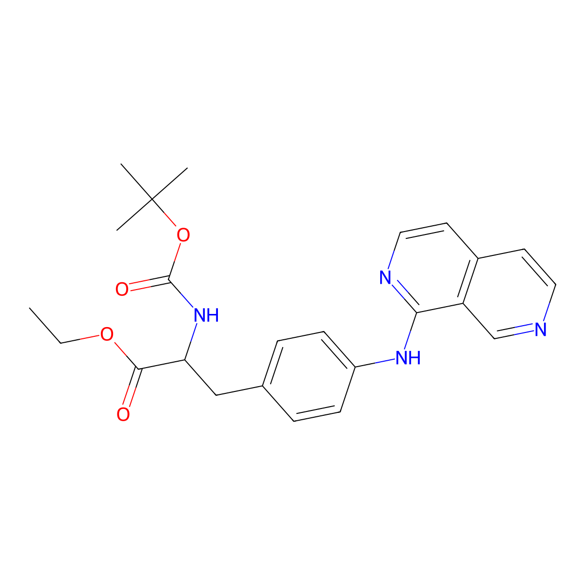 (S)-ethyl 3-(4-(2,7-naphthyridin-1-ylamino)phenyl)-2-(tert-butoxycarbonylamino)propanoate molecular structure, CAS 369648-62-4