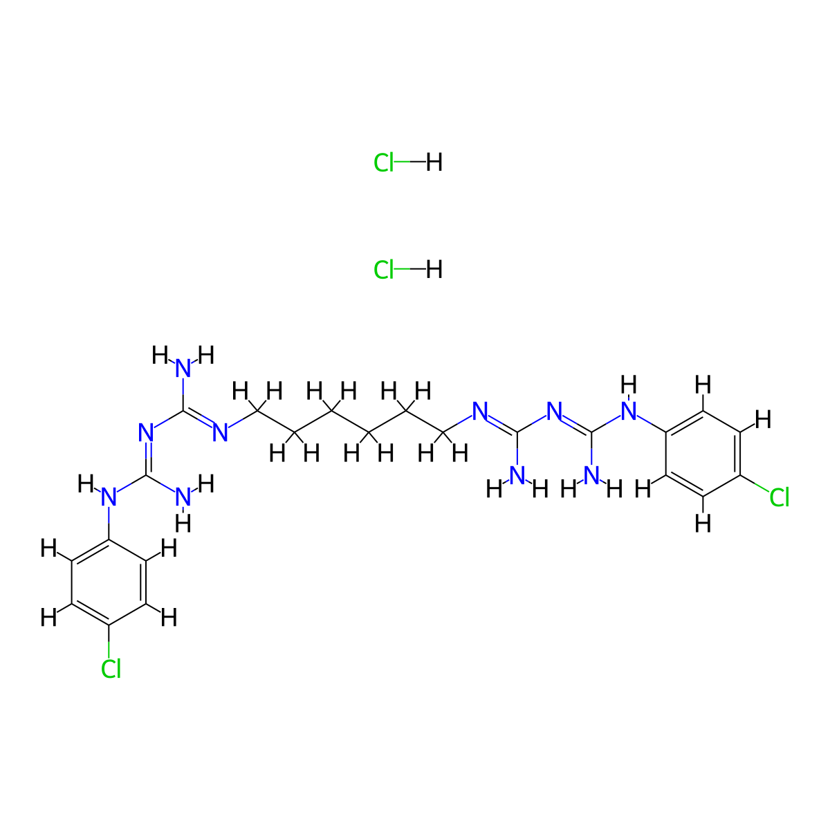 N1,N14-Bis(4-chlorophenyl)-3,12-diimino-2,4,11,13-Tetraazatetradecanediimidamide dihydrochloride molecular structure, CAS 3697-42-5