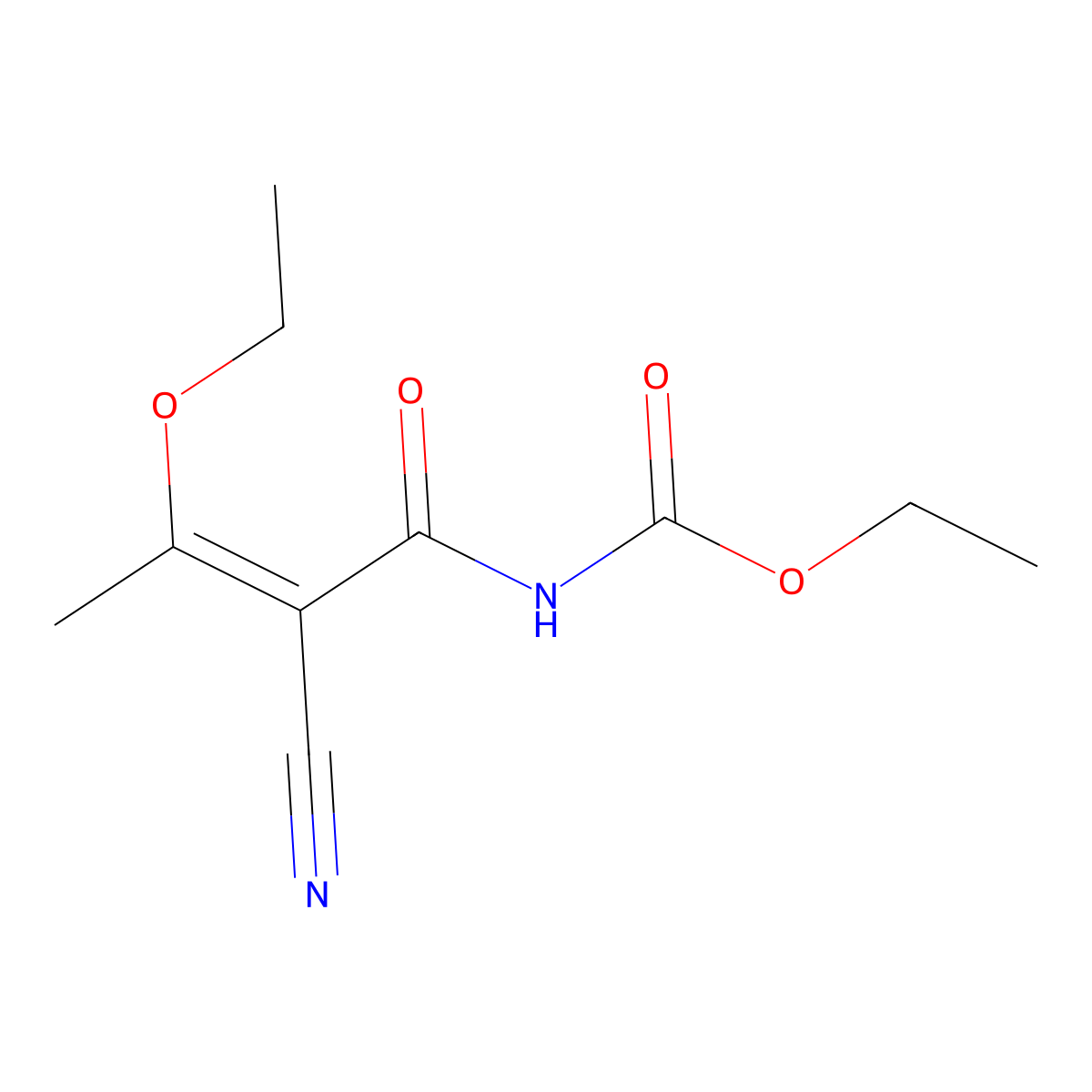 Ethyl (2-cyano-3-ethoxybut-2-enoyl)carbamate molecular structure, CAS 36980-62-8