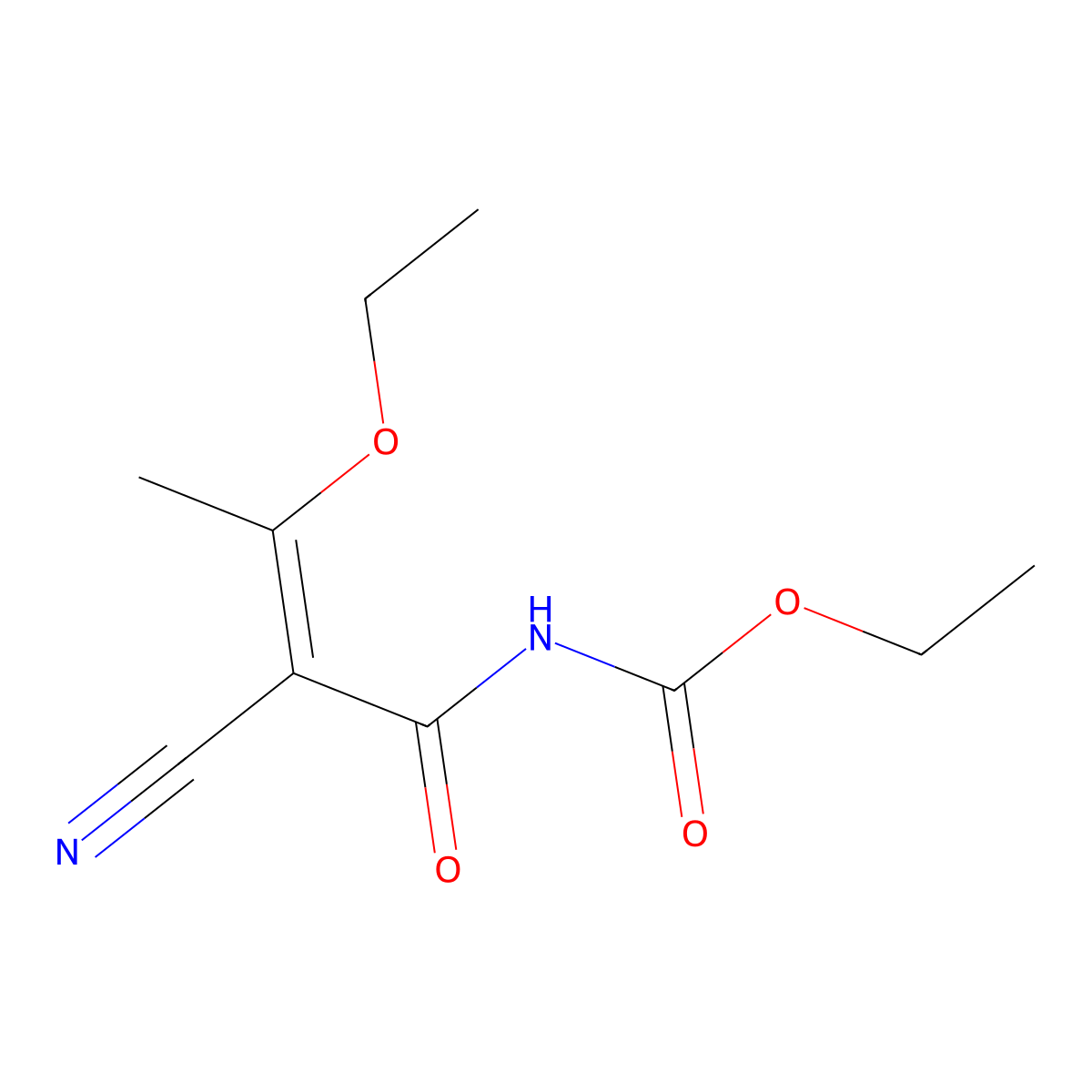 Ethyl (2-cyano-3-ethoxybut-2-enoyl)carbamate molecular structure, CAS 36980-62-8