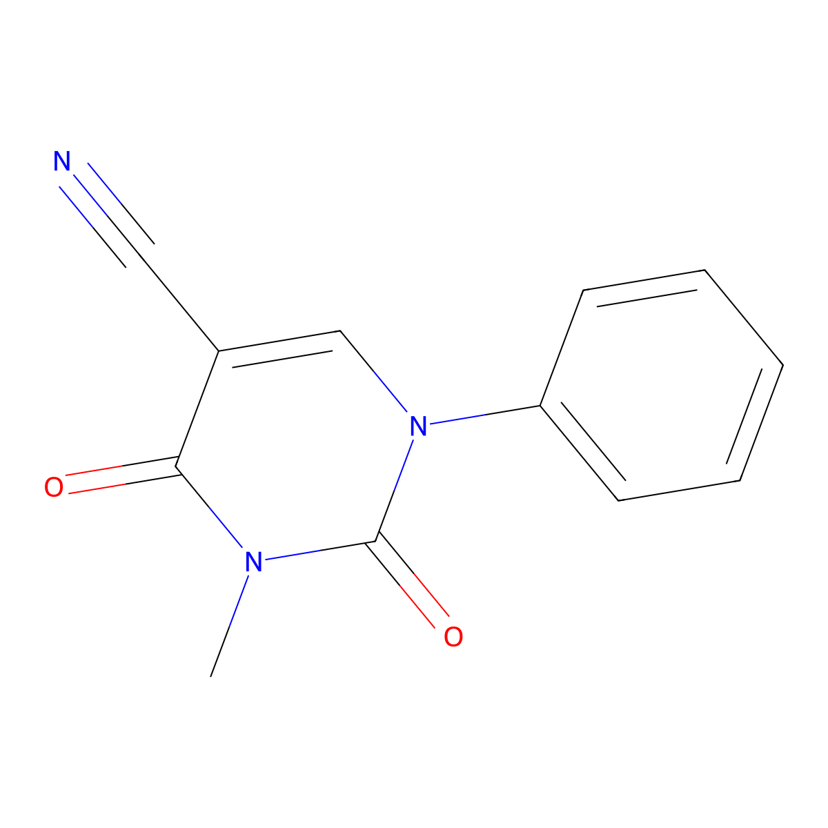 3-Methyl-2,4-dioxo-1-phenyl-1,2,3,4-tetrahydropyrimidine-5-carbonitrile molecular structure, CAS 36980-88-8