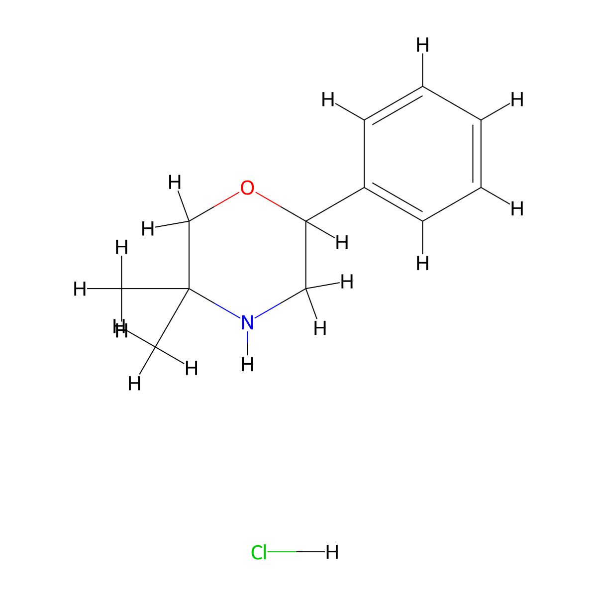 2-Phenyl-5,5-dimethyltetrahydro-1,4-oxazine hydrochloride molecular structure, CAS 36981-93-8