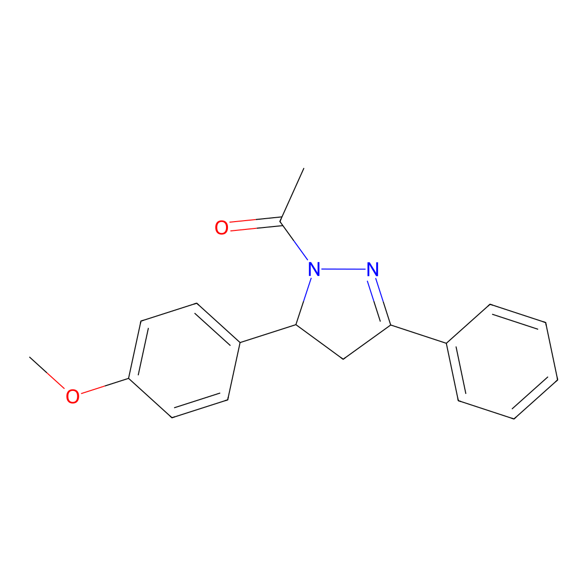 1-Acetyl-5-(4-methoxyphenyl)-3-phenyl-2-pyrazoline molecular structure, CAS 36988-80-4