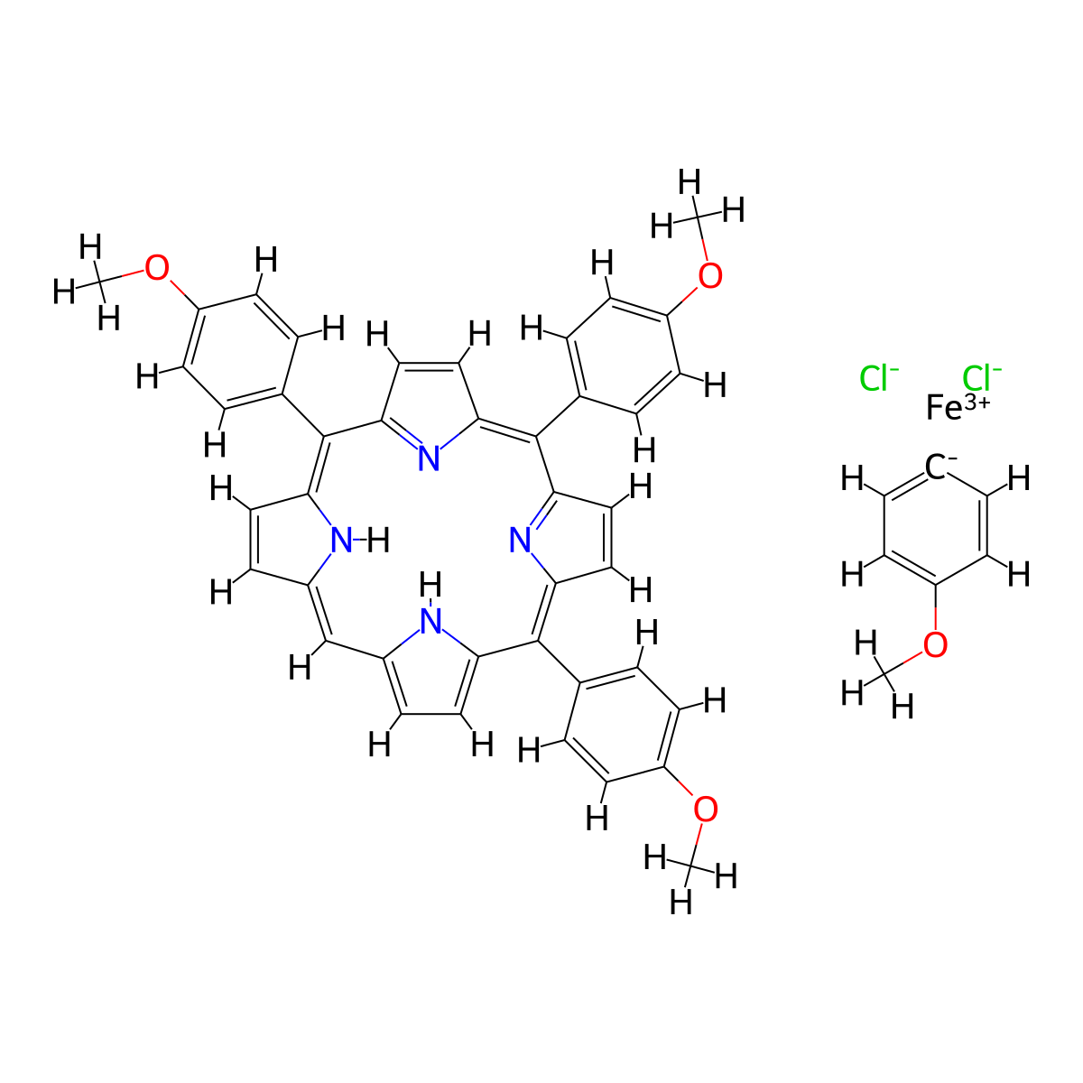 iron(3+);methoxybenzene;10,15,20-tris(4-methoxyphenyl)-21,22-dihydroporphyrin;dichloride molecular structure, CAS 36995-20-7