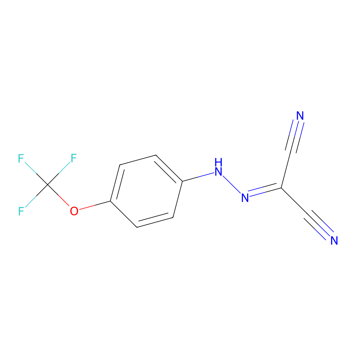 Carbonyl cyanide p-trifluoromethoxyphenylhydrazone molecular structure, CAS 370-86-5