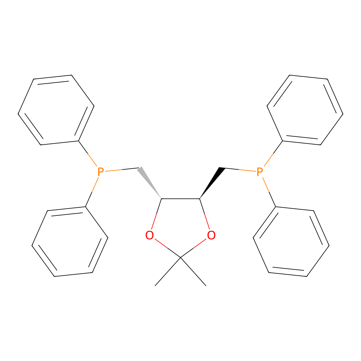 (((4S,5S)-2,2-Dimethyl-1,3-dioxolane-4,5-diyl)bis(methylene))bis(diphenylphosphine) , (S,S)-DIOP molecular structure, CAS 37002-48-5