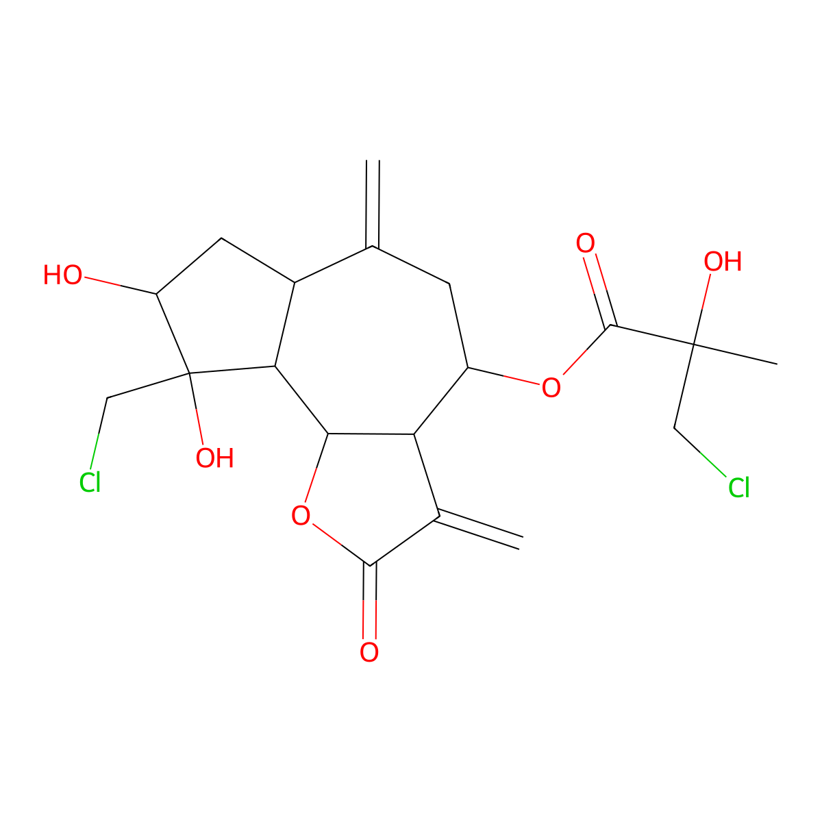 [9-(Chloromethyl)-8,9-dihydroxy-3,6-dimethylidene-2-oxo-3a,4,5,6a,7,8,9a,9b-octahydroazuleno[4,5-b]furan-4-yl] 3-chloro-2-hydroxy-2-methylpropanoate molecular structure, CAS 37006-36-3