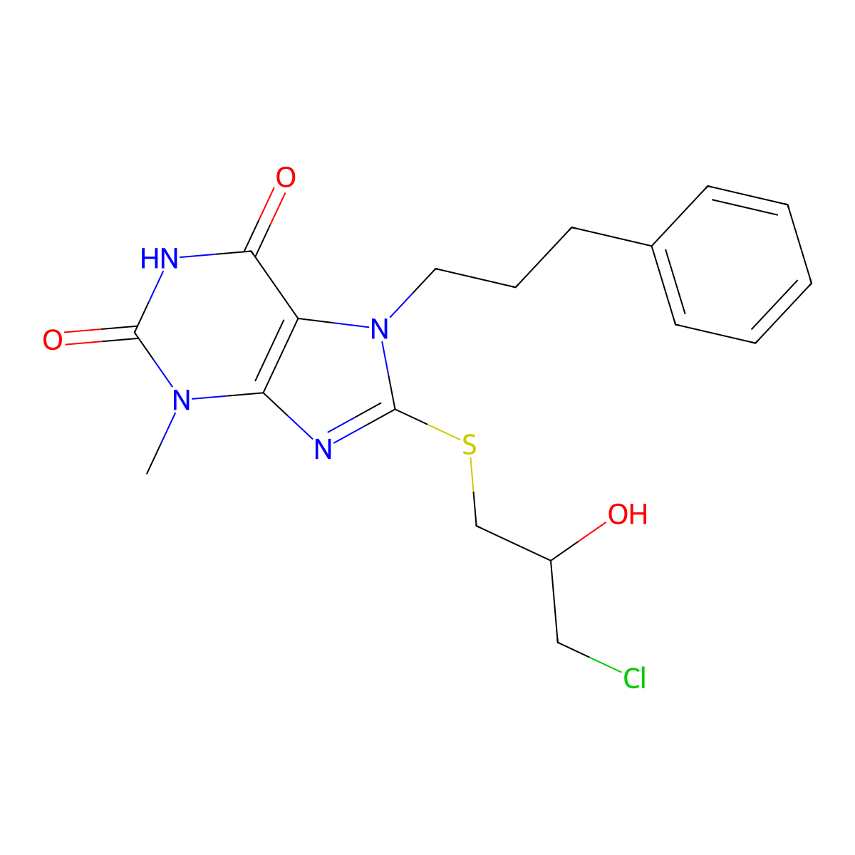 8-[(3-chloro-2-hydroxypropyl)sulfanyl]-3-methyl-7-(3-phenylpropyl)-3,7-dihydro-1H-purine-2,6-dione molecular structure, CAS 370070-75-0