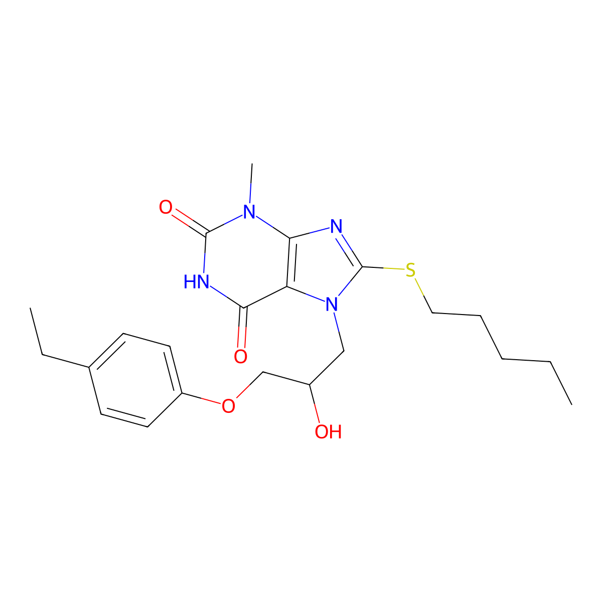 7-[3-(4-ethylphenoxy)-2-hydroxypropyl]-3-methyl-8-(pentylsulfanyl)-3,7-dihydro-1H-purine-2,6-dione molecular structure, CAS 370070-82-9