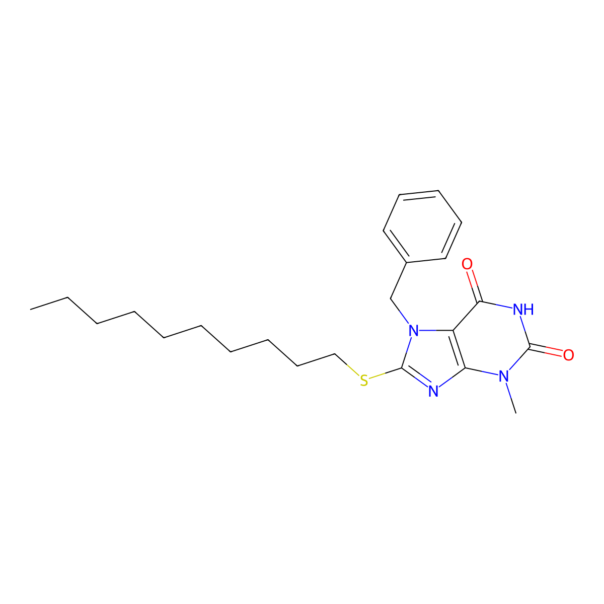 7-Benzyl-8-decylsulfanyl-3-methylpurine-2,6-dione molecular structure, CAS 370071-07-1