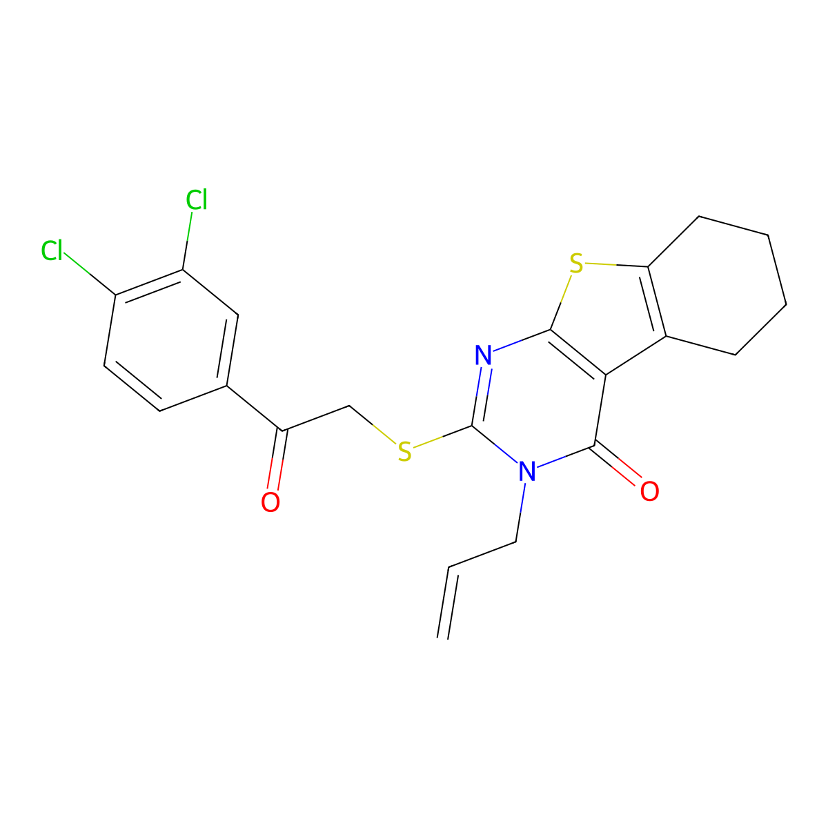 2-[2-(3,4-Dichlorophenyl)-2-oxoethyl]sulfanyl-3-prop-2-enyl-5,6,7,8-tetrahydro-[1]benzothiolo[2,3-d]pyrimidin-4-one molecular structure, CAS 370071-25-3