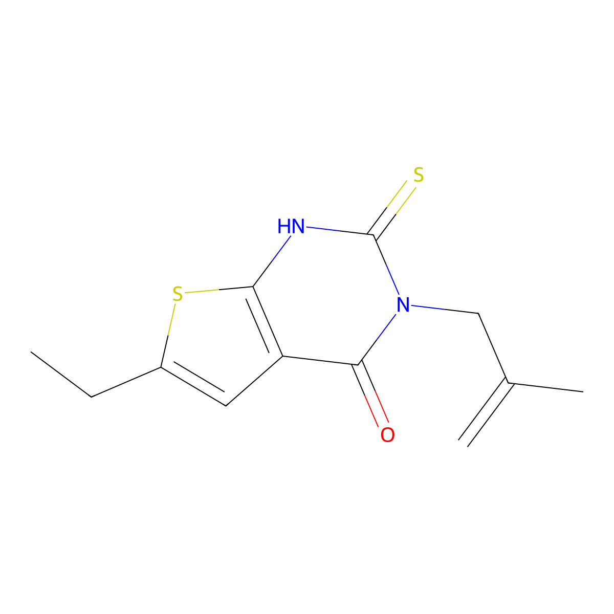 6-ethyl-3-(2-methylprop-2-enyl)-2-sulfanylidene-1H-thieno[2,3-d]pyrimidin-4-one molecular structure, CAS 370071-79-7