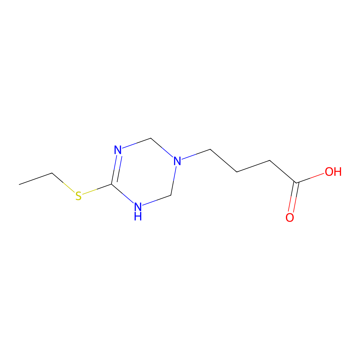 4-(4-Ethylsulfanyl-3,6-dihydro-2H-[1,3,5]triazin-1-yl)-butyric acid molecular structure, CAS 370072-03-0
