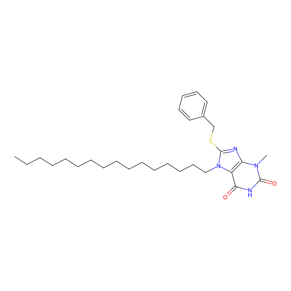 8-(benzylsulfanyl)-7-hexadecyl-3-methyl-3,7-dihydro-1H-purine-2,6-dione molecular structure, CAS 370072-97-2