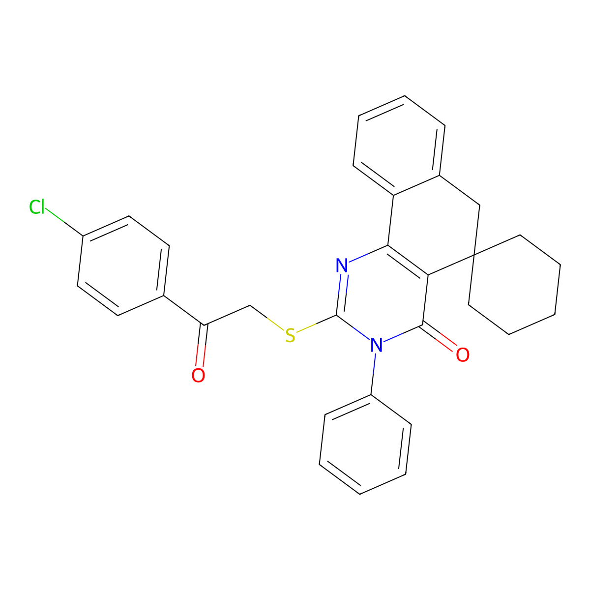 2-[2-(4-chlorophenyl)-2-oxoethyl]sulfanyl-3-phenylspiro[6H-benzo[h]quinazoline-5,1'-cyclohexane]-4-one molecular structure, CAS 370073-35-1