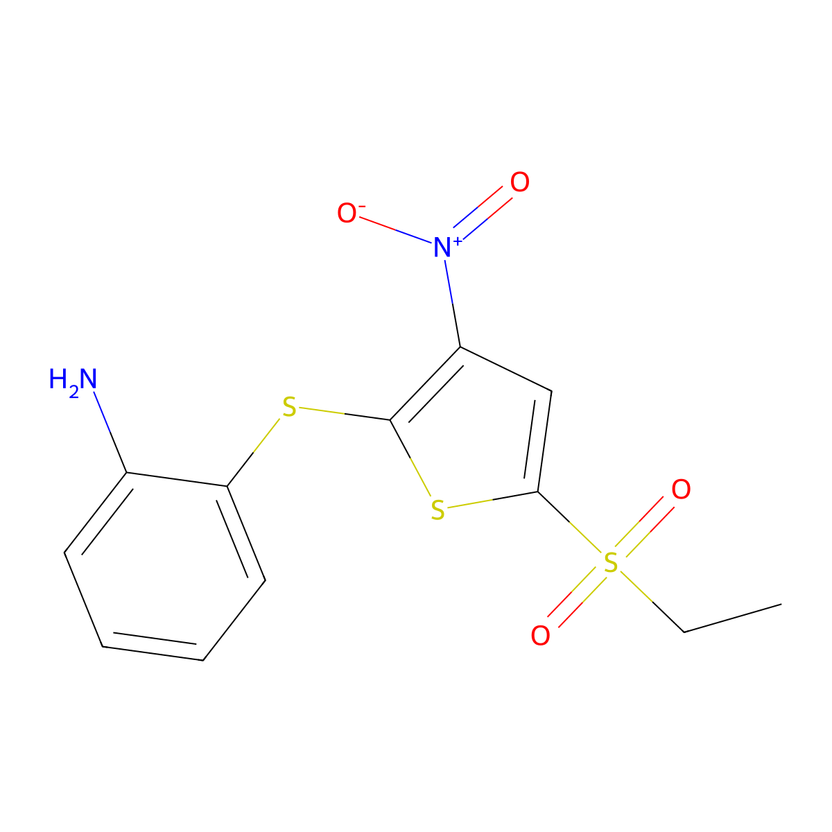 2-(5-Ethylsulfonyl-3-nitrothiophen-2-yl)sulfanylaniline molecular structure, CAS 370073-55-5