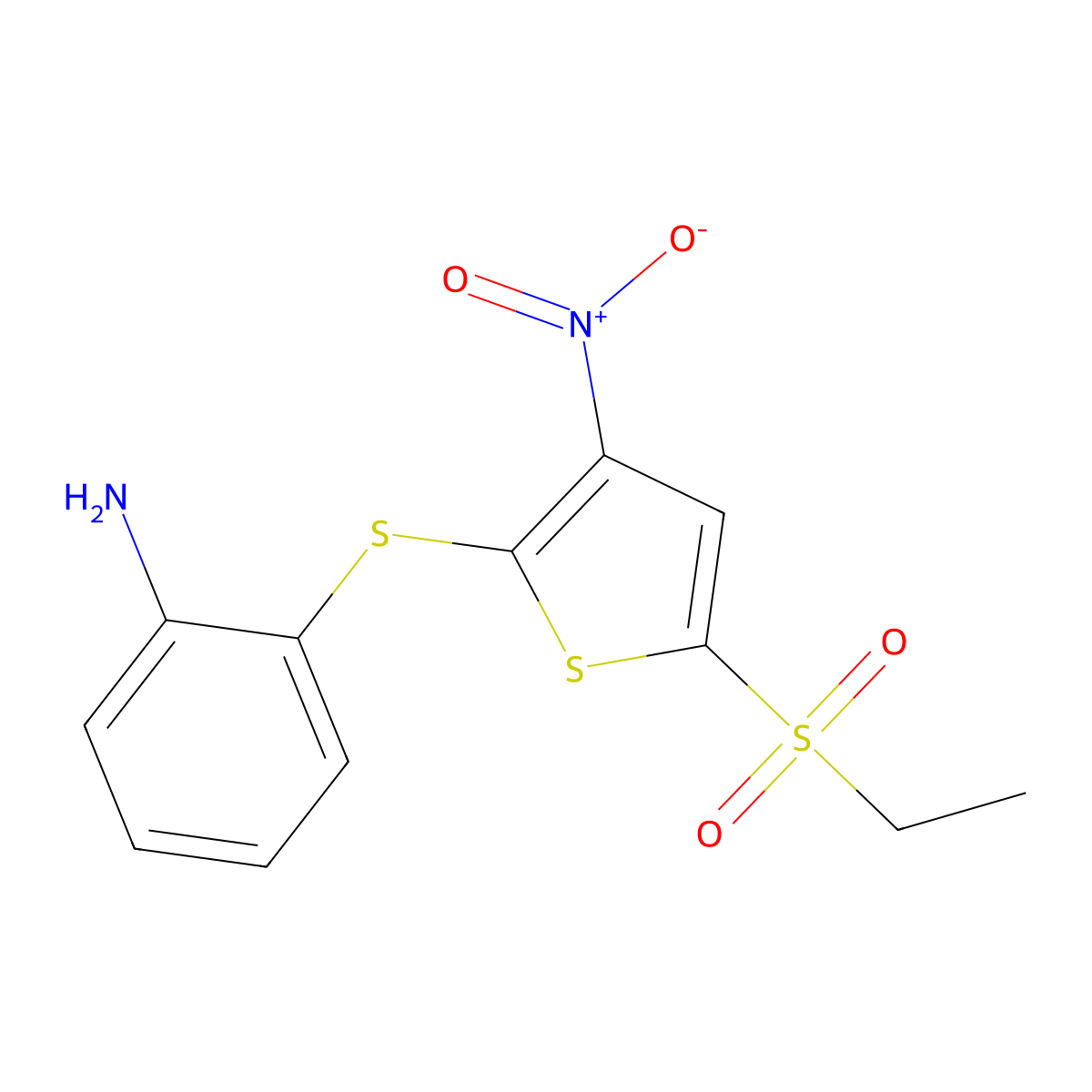 2-(5-Ethylsulfonyl-3-nitrothiophen-2-yl)sulfanylaniline molecular structure, CAS 370073-55-5