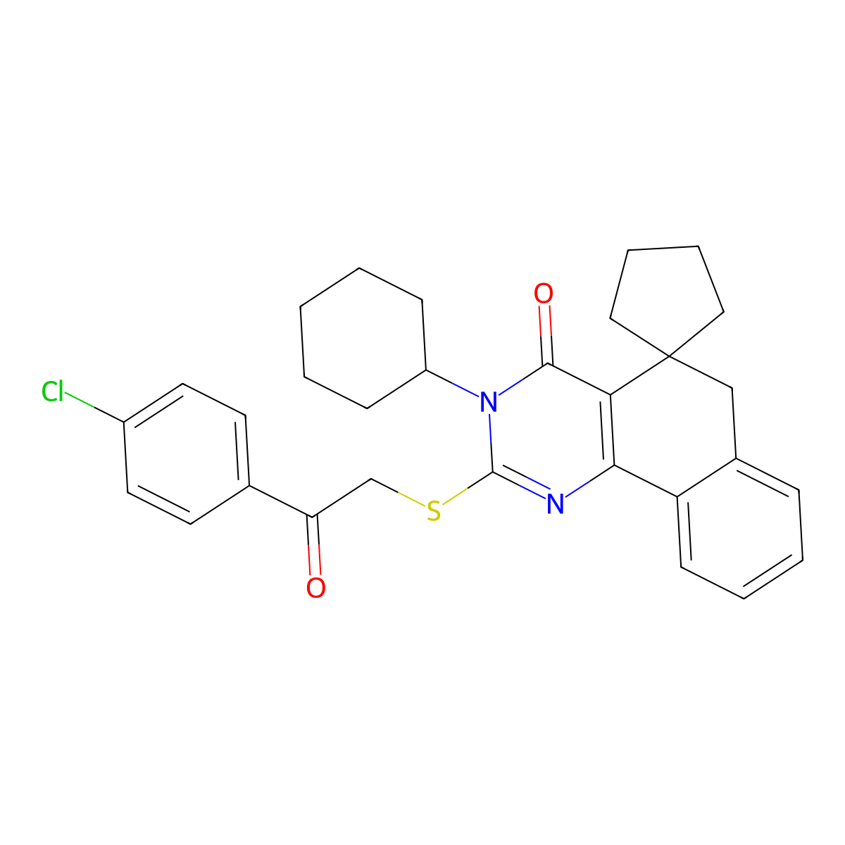 2-[2-(4-chlorophenyl)-2-oxoethyl]sulfanyl-3-cyclohexylspiro[6H-benzo[h]quinazoline-5,1'-cyclopentane]-4-one molecular structure, CAS 370073-69-1