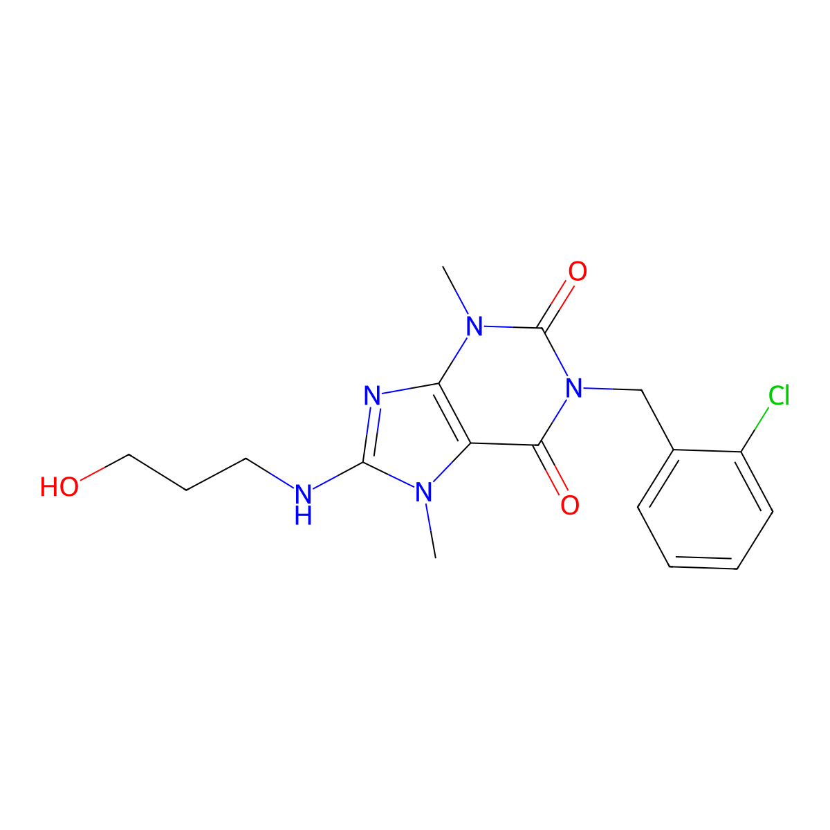1-(2-chlorobenzyl)-8-((3-hydroxypropyl)amino)-3,7-dimethyl-1H-purine-2,6(3H,7H)-dione molecular structure, CAS 370074-22-9