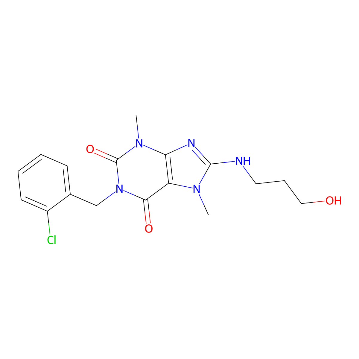 1-(2-chlorobenzyl)-8-((3-hydroxypropyl)amino)-3,7-dimethyl-1H-purine-2,6(3H,7H)-dione molecular structure, CAS 370074-22-9