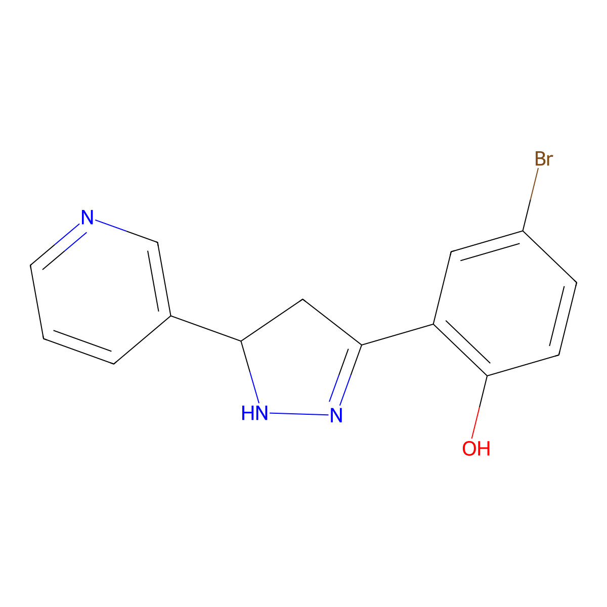 4-Bromo-2-(5-pyridin-3-YL-4,5-dihydro-1H-pyrazol-3-YL)phenol molecular structure, CAS 370074-36-5