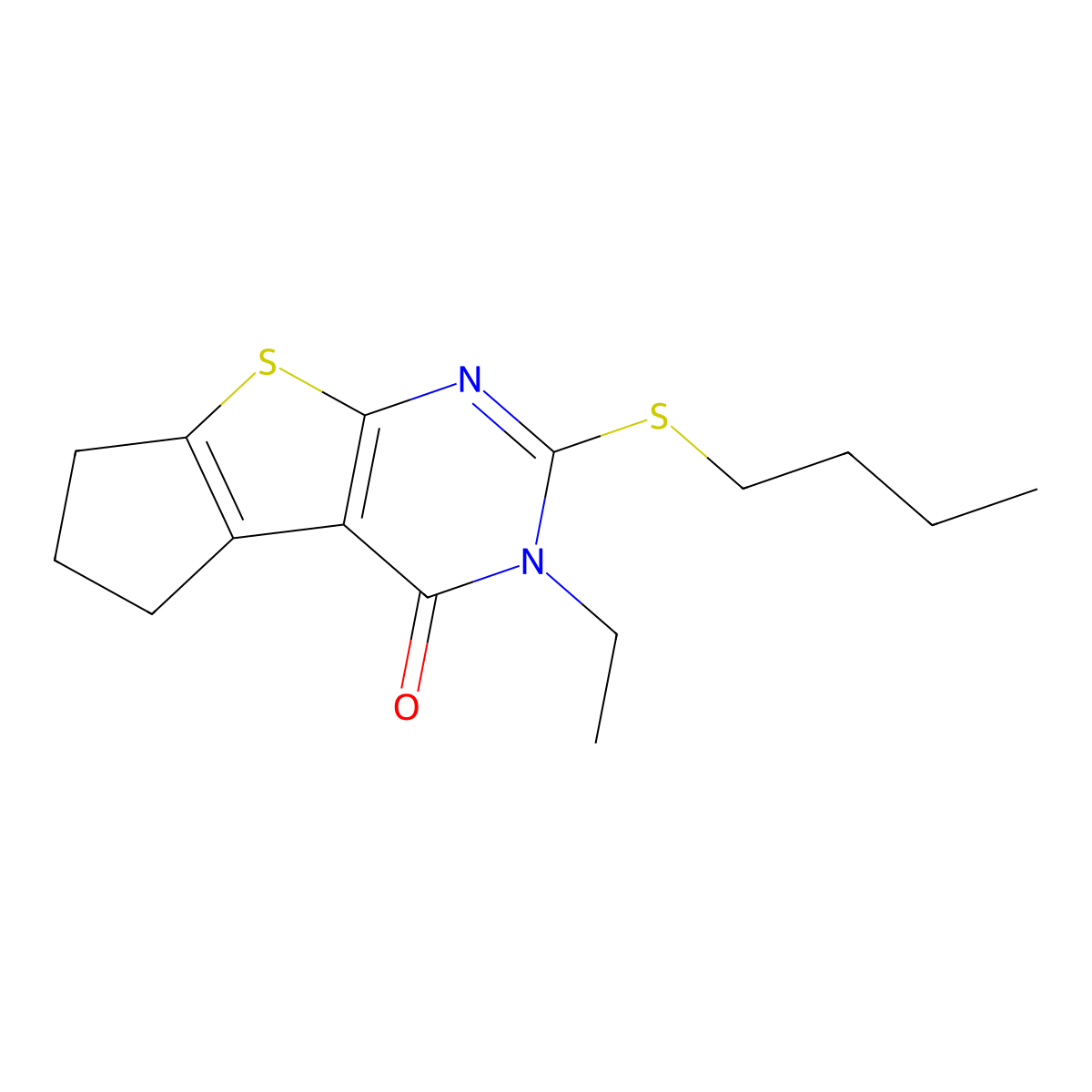 2-(butylsulfanyl)-3-ethyl-3,5,6,7-tetrahydro-4H-cyclopenta[4,5]thieno[2,3-d]pyrimidin-4-one molecular structure, CAS 370075-17-5