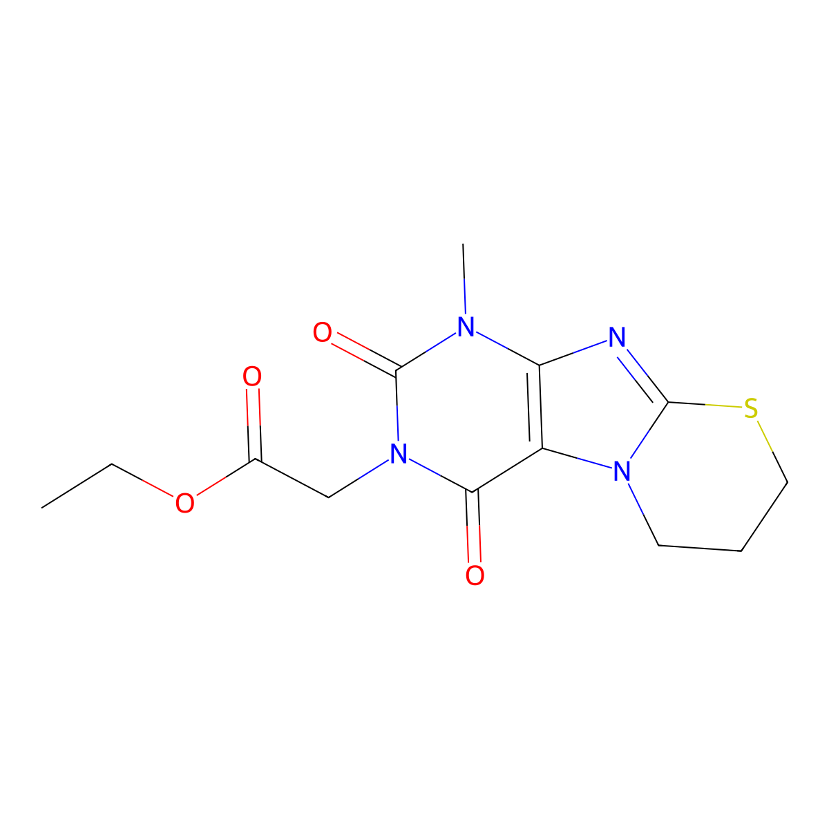 Butyl 2-{1-methyl-2,4-dioxo-1H,2H,3H,4H,6H,7H,8H-[1,3]thiazino[3,2-G]purin-3-YL}acetate molecular structure, CAS 370075-37-9