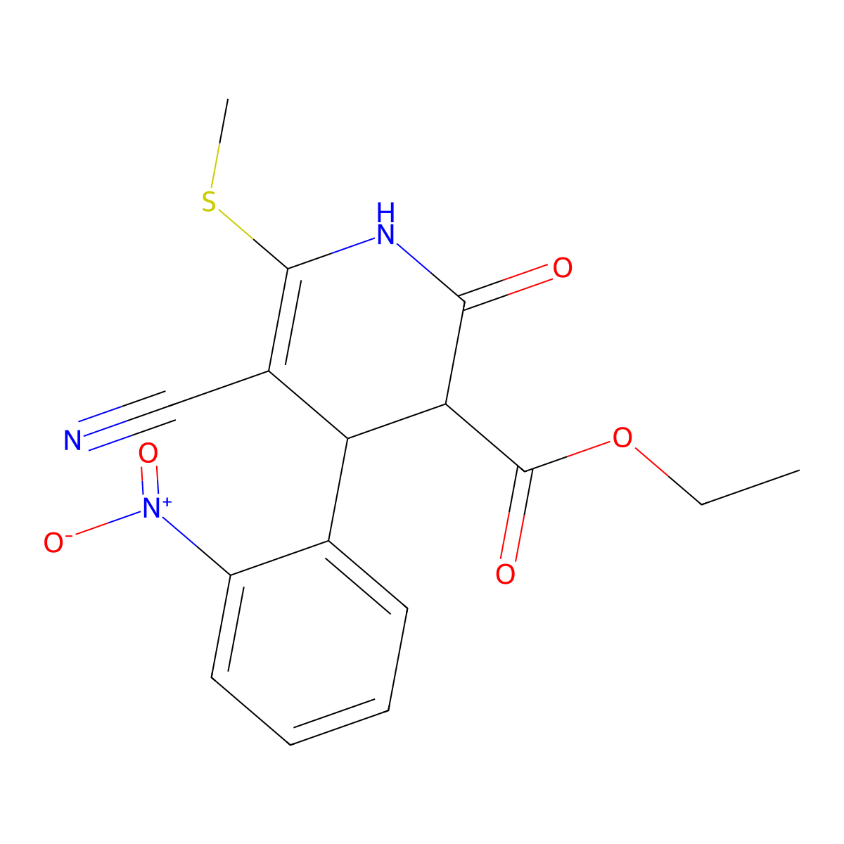 Ethyl 5-cyano-6-(methylthio)-4-(2-nitrophenyl)-2-oxo-1,2,3,4-tetrahydropyridine-3-carboxylate molecular structure, CAS 370075-42-6
