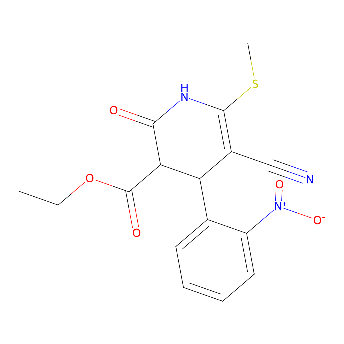 Ethyl 5-cyano-6-(methylthio)-4-(2-nitrophenyl)-2-oxo-1,2,3,4-tetrahydropyridine-3-carboxylate molecular structure, CAS 370075-42-6
