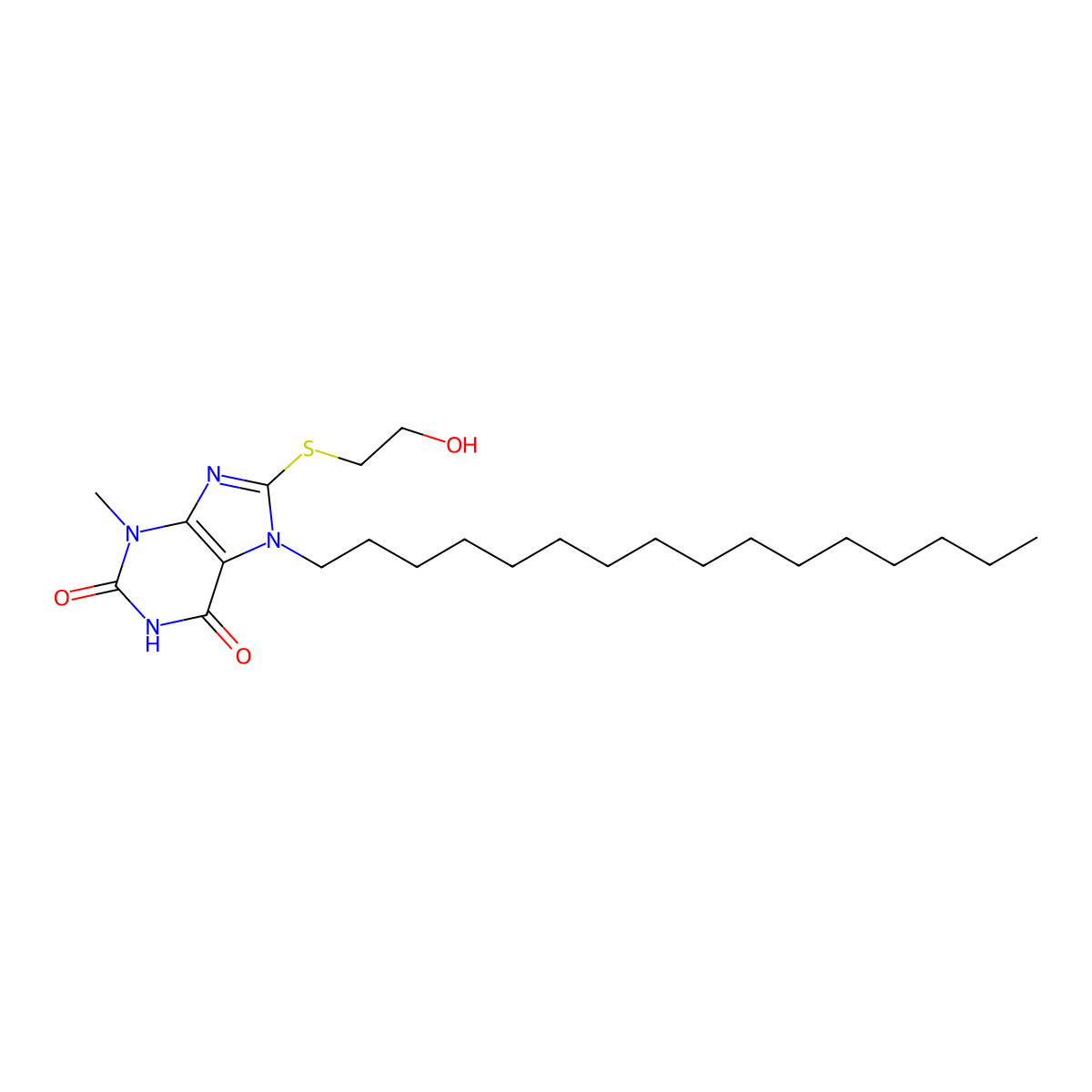 7-hexadecyl-8-[(2-hydroxyethyl)sulfanyl]-3-methyl-3,7-dihydro-1H-purine-2,6-dione molecular structure, CAS 370075-44-8
