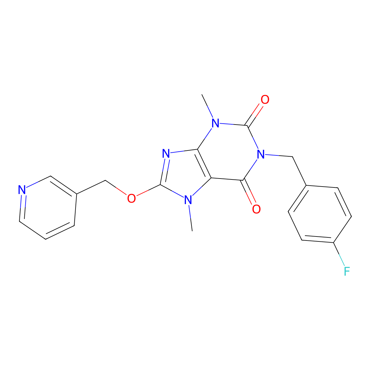 1-[(4-Fluorophenyl)methyl]-3,7-dimethyl-8-(pyridin-3-ylmethoxy)purine-2,6-dione molecular structure, CAS 370075-45-9