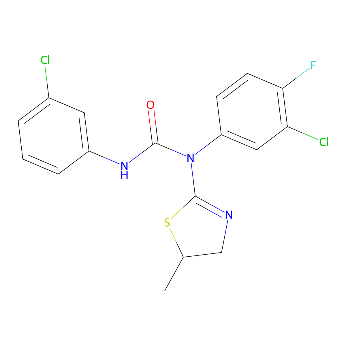 1-(3-Chloro-4-fluorophenyl)-3-(3-chlorophenyl)-1-(5-methyl-4,5-dihydro-1,3-thiazol-2-yl)urea molecular structure, CAS 370075-49-3