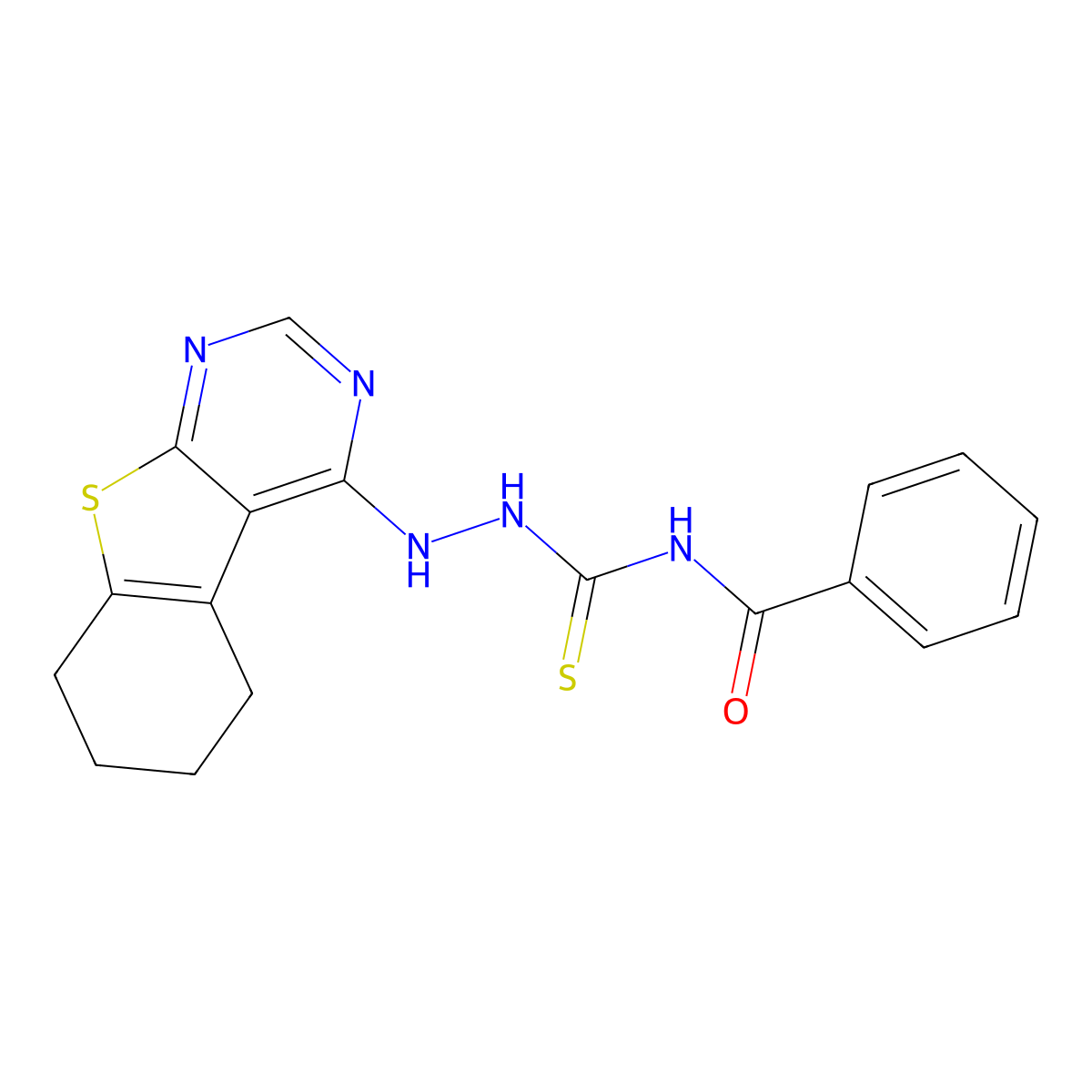 N-[(5,6,7,8-tetrahydro-[1]benzothiolo[2,3-d]pyrimidin-4-ylamino)carbamothioyl]benzamide molecular structure, CAS 370075-91-5