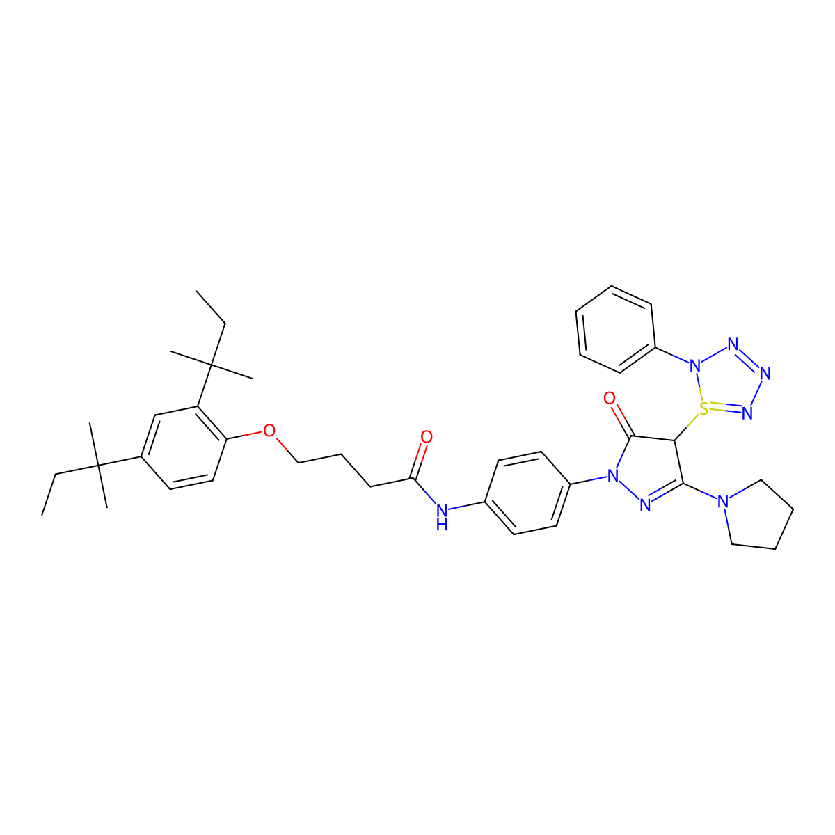 4-[2,4-bis(2-methylbutan-2-yl)phenoxy]-N-[4-[5-oxo-4-(2-phenyl-1$l^{4}-thia-2,3,4,5-tetrazacyclopenta-3,5-dien-1-yl)-3-pyrrolidin-1-yl-4H-pyrazol-1-yl]phenyl]butanamide molecular structure, CAS 370075-93-7