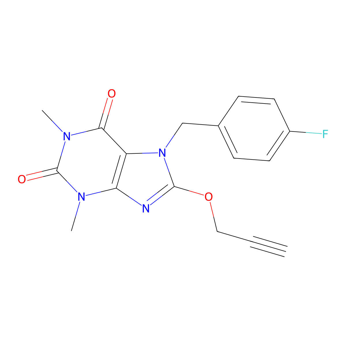 7-(4-fluorobenzyl)-1,3-dimethyl-8-(prop-2-yn-1-yloxy)-3,7-dihydro-1H-purine-2,6-dione molecular structure, CAS 370076-03-2
